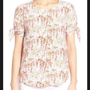 AG Everly Floral Silk Short Sleeve Top Small